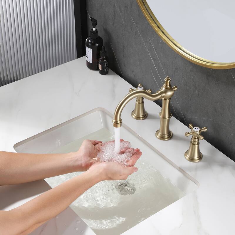 7.9"H Solid Brass Widespread 2-Handle Bathroom Sink Faucet