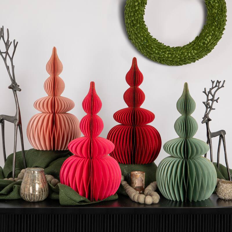 Paper Folding Honeycomb Tree with Glitter Edge, Set of 4