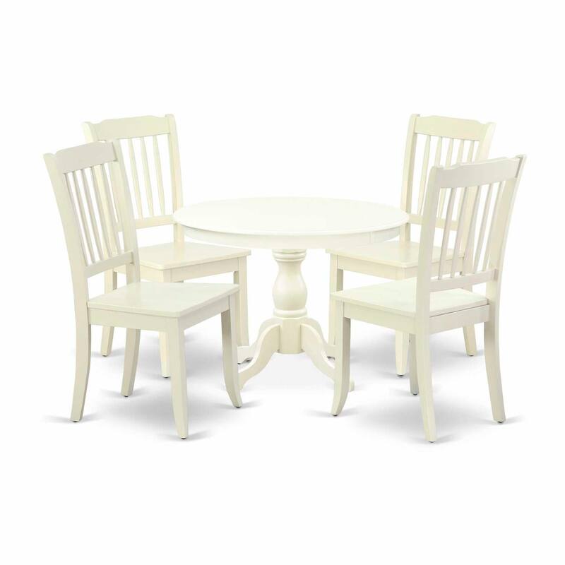 HomeStock 5-Piece Linen White Finish Solid Wood Top Dining table with 4-Chairs with Slat Back