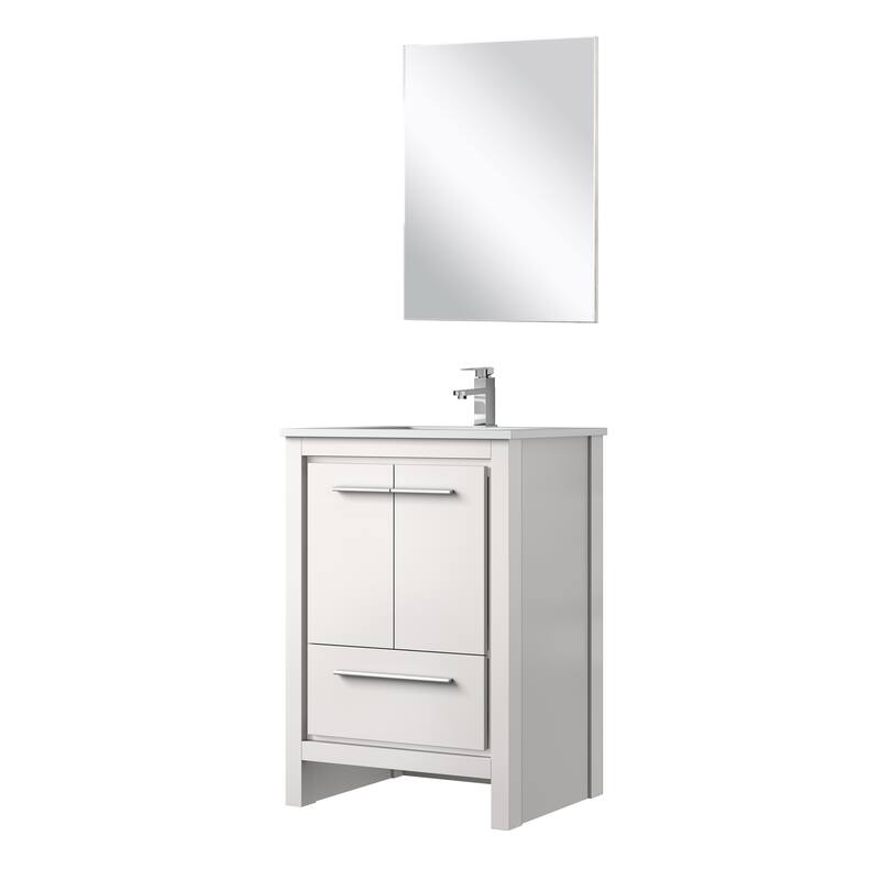 Lafarre Bath Vanity, White Quartz Top, Chrome Faucet Set and Mirror
