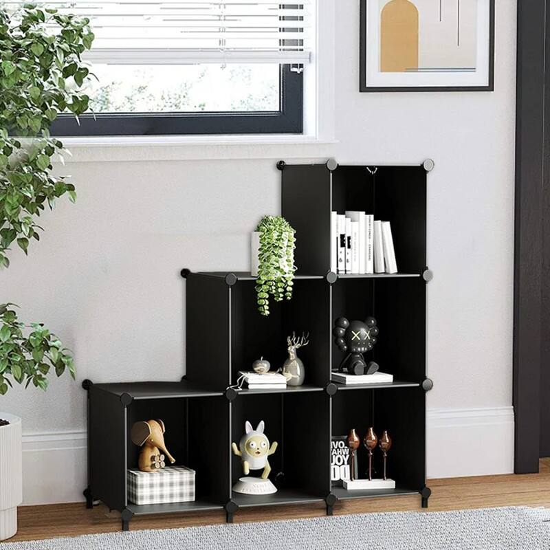6-Cube Stackable Shoe Rack Organizer DIY Plastic Shoe Storage Cabinet for Closet & Entryway Black