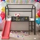 preview thumbnail 1 of 11, Twin Size Metal House Bed Loft Bed With Slide and Two-sided Writable Wooden Board,Solid Construction Black+Red