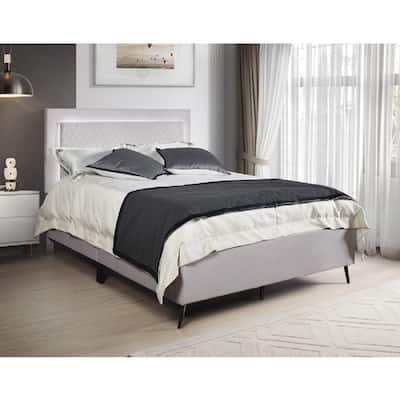 Modern Upholstered Platform Bed with Adjustable LED Headboard, Light Gray