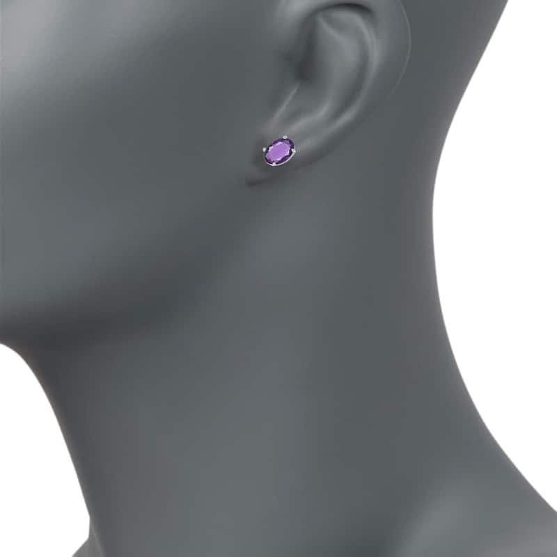 Sterling Silver 8x6 Oval Genuine Gemstone Birthstone Stud Earrings