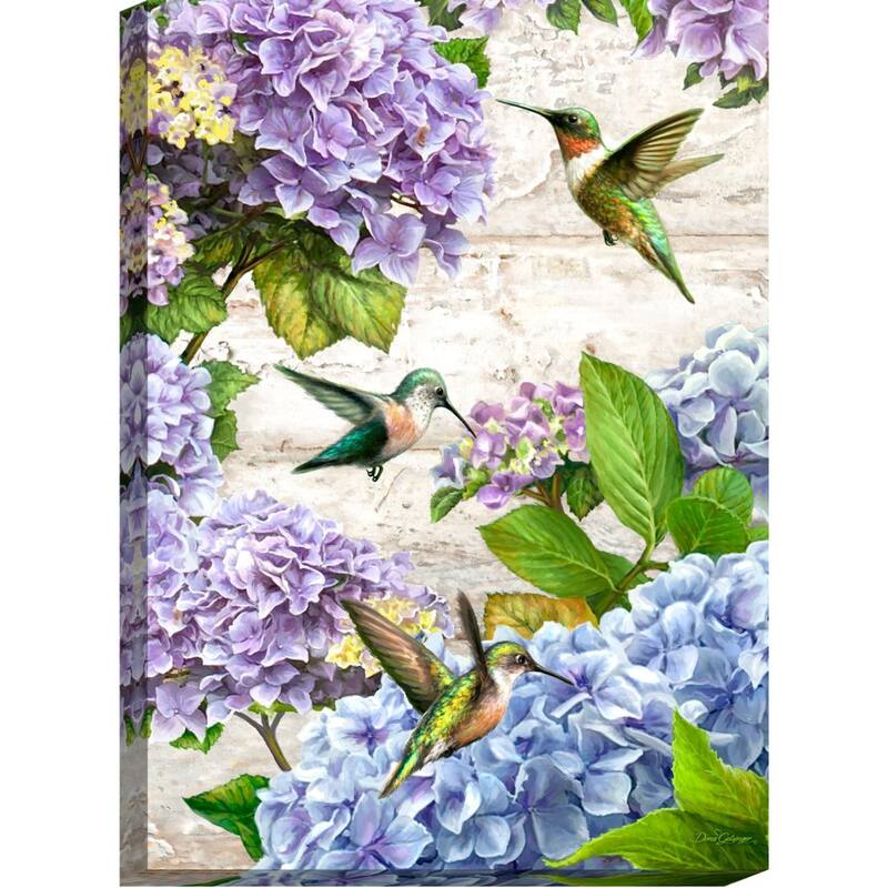 Purple Green Hummingbirds Rectangular Canvas Wall Art Decor 14" x 10"