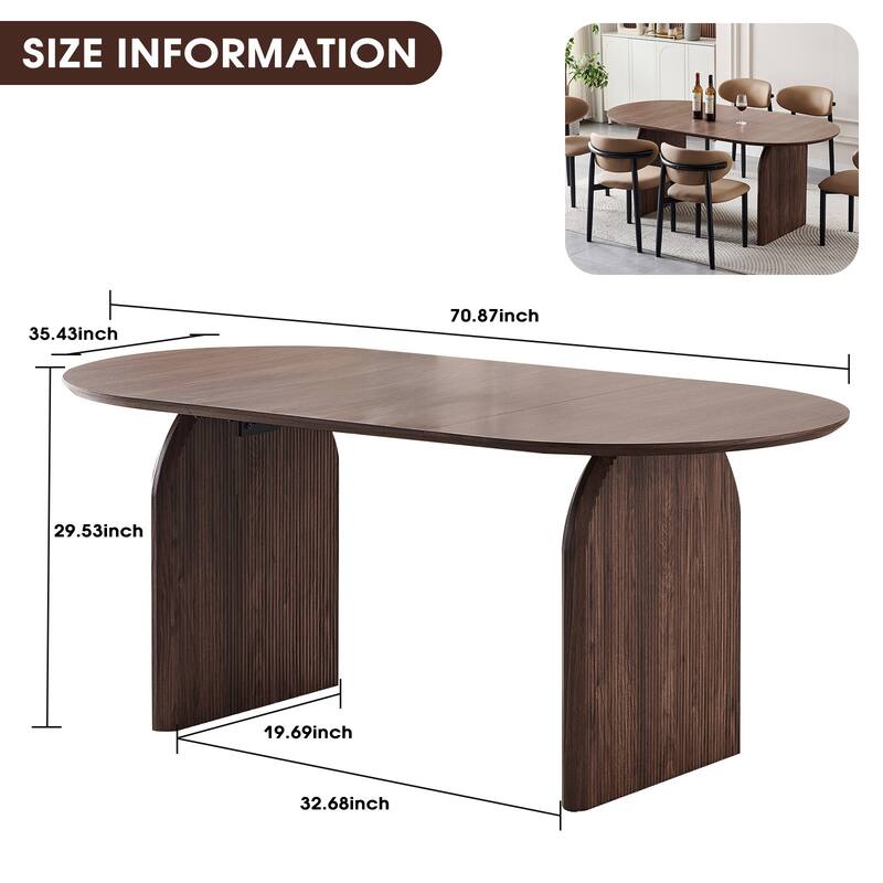 Wooden dining table, modern oval kitchen dining table, fashionable double-column design, suitable for family gatherings - Walnut