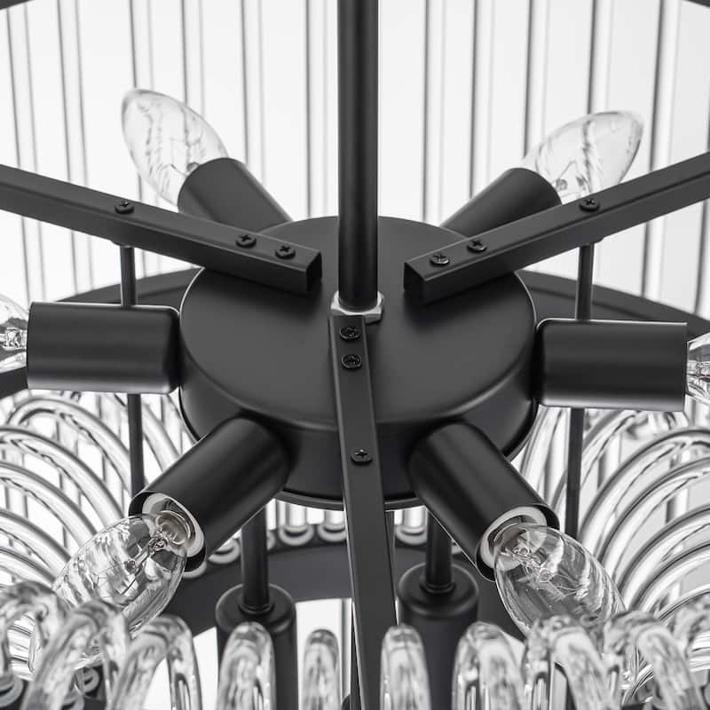 9-Light Modern Glam Drum Crystal Chandelier for Dining Room/Living Room 2-Tiered Round Chandelier Kitchen Island Pendant Light