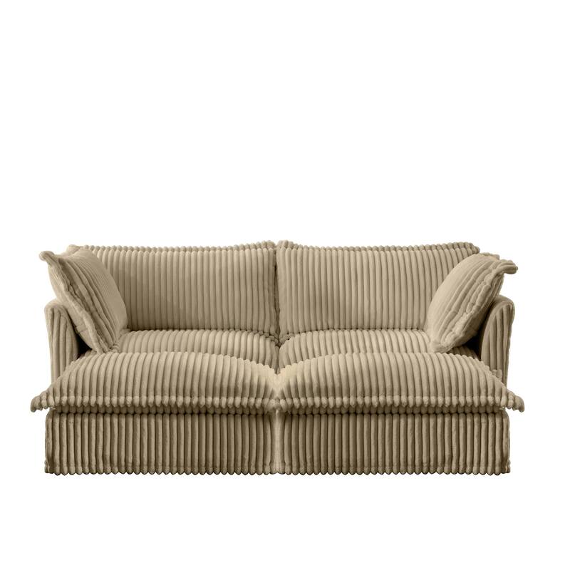 Modern 2 Seater Upholstered Sofa with 2 Ottomans and 2 Pillows - Camel