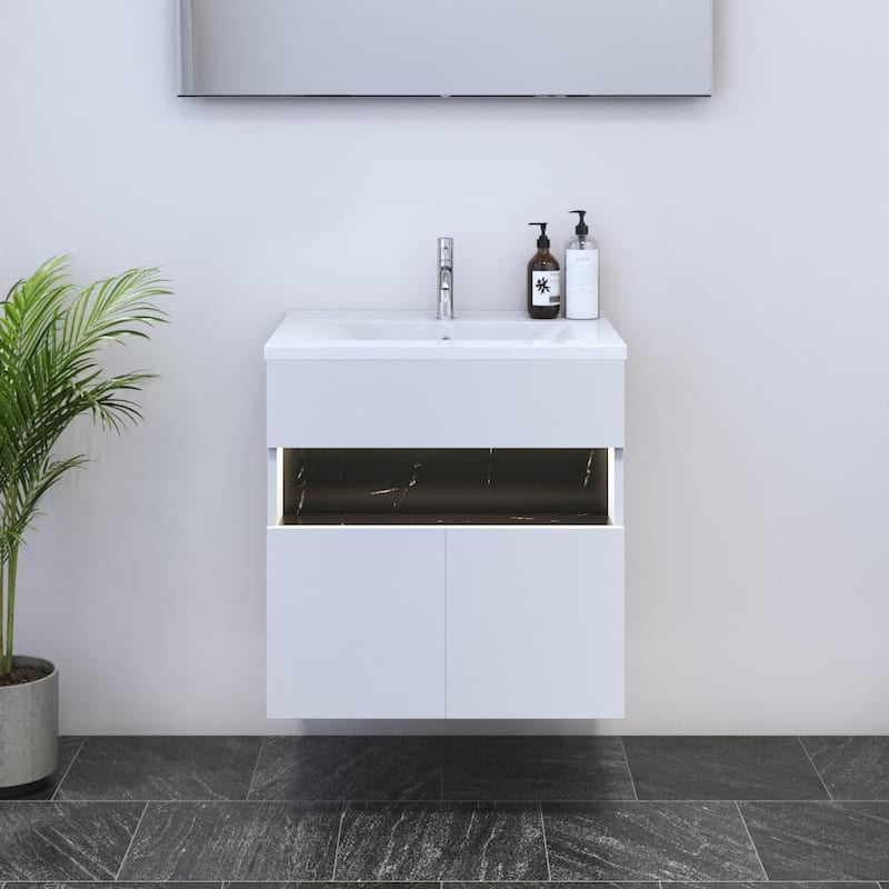 Laguna 2D 60 Floating Bathroom Vanity (24" Width) - 24" Drop In White - White