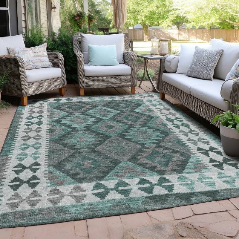 Machine Washable Indoor/ Outdoor Boho Global Chantille Rug - Seafoam - 3' x 5' - Rectangle