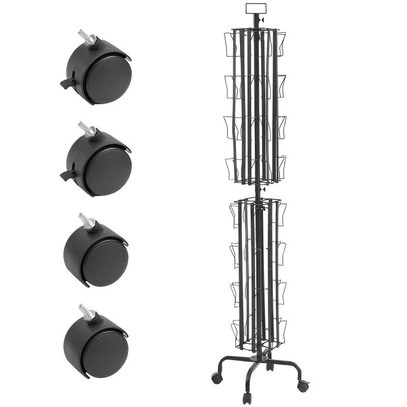 Rotating Greeting Card Display Rack with 32 Pockets & Wheels - 17.72 x 17.72 x 75.98 in