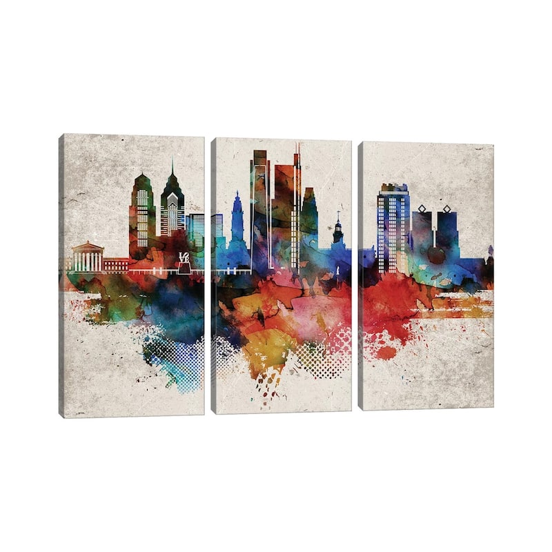 iCanvas "Philadelphia Abstract" by WallDecorAddict 3-Piece Canvas Wall Art Set