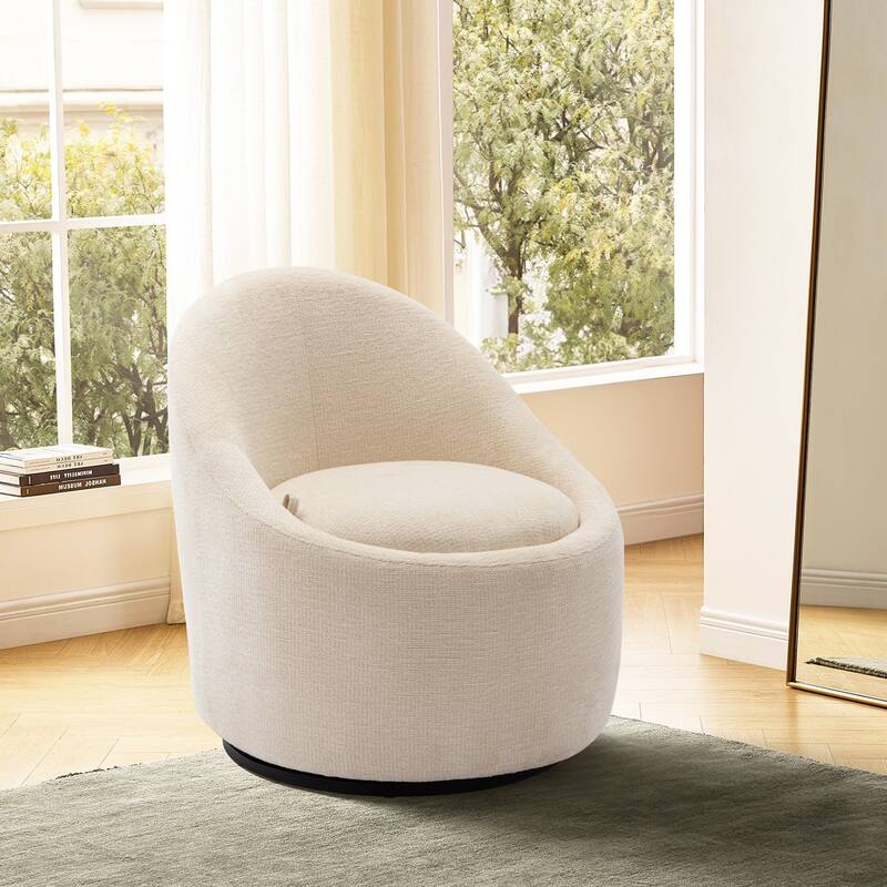 Swivel Accect Chair with Hidden Storage Upholstered Fabric Chair - 1 PCS - Beige