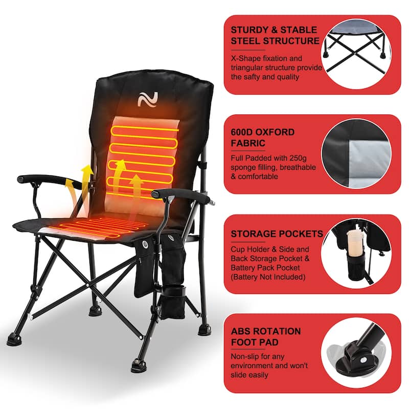Outdoor Heated Folding Camping Chair 3 Heat Levels Portable Folding