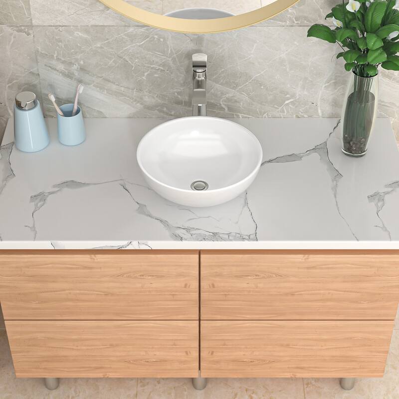 Lordear 16x16 Inch Round Bowl Vessel Sink Modern Bathroom Above Counter White Porcelain Ceramic Vessel Vanity Sink