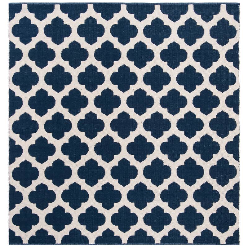 SAFAVIEH Handmade Flatweave Montauk Warwick Casual Cotton Rug - 6' Square - Navy/Ivory