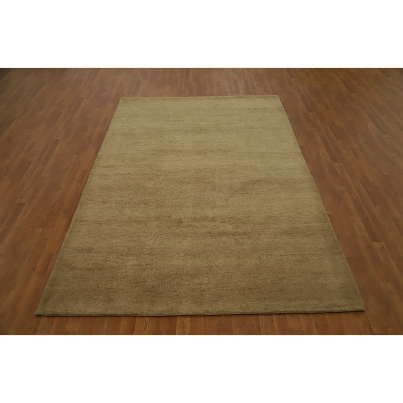 Hand Knotted Oriental 100% Wool Carpet Modern Solid Beige & Ivories Gabbeh Area Rug - 9' 9'' X 6' 8''