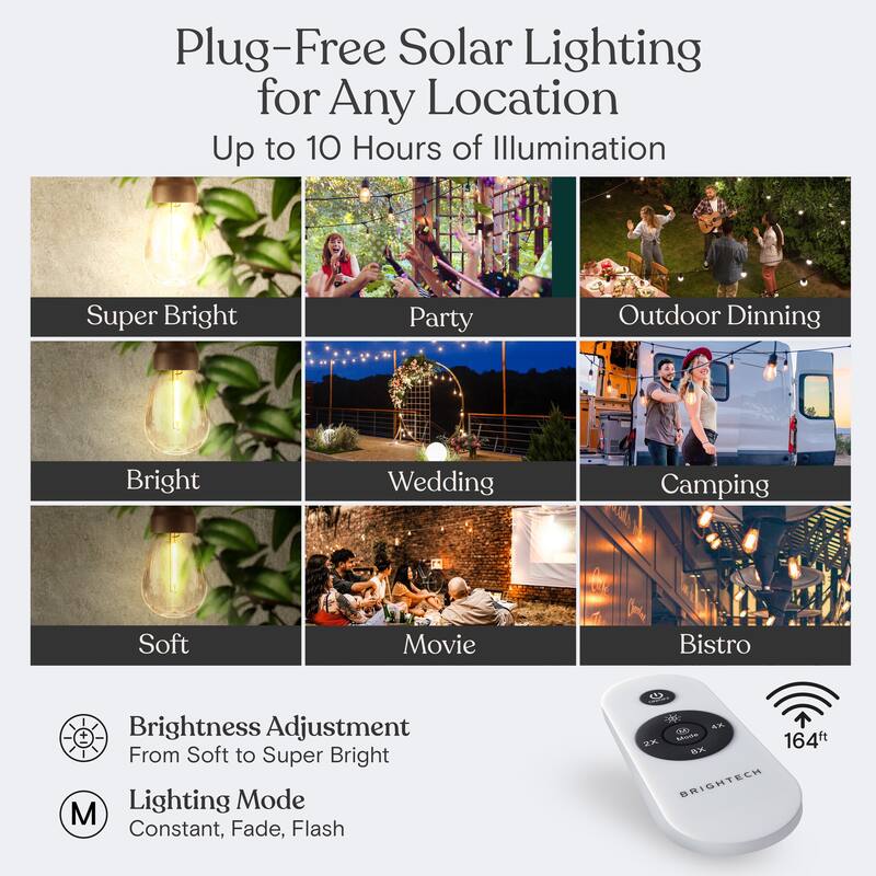 Brightech Ambience Pro 12-Light 27 ft. 4-Watt Indoor/Outdoor Solar Powered LED 3000K Soft White Edison Style String -Light