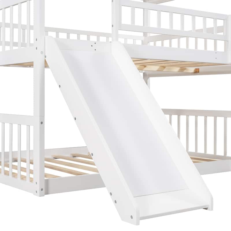 Full Over Full Over Full Triple Bunk Bed with Built-in Ladder, Slide