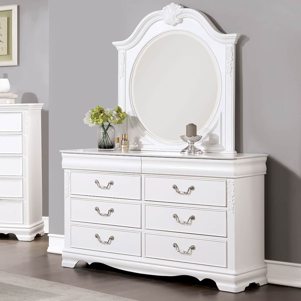 Furniture of America Pati Transitional White Wood 2-Piece 6-Drawer Dresser and Mirror Set
