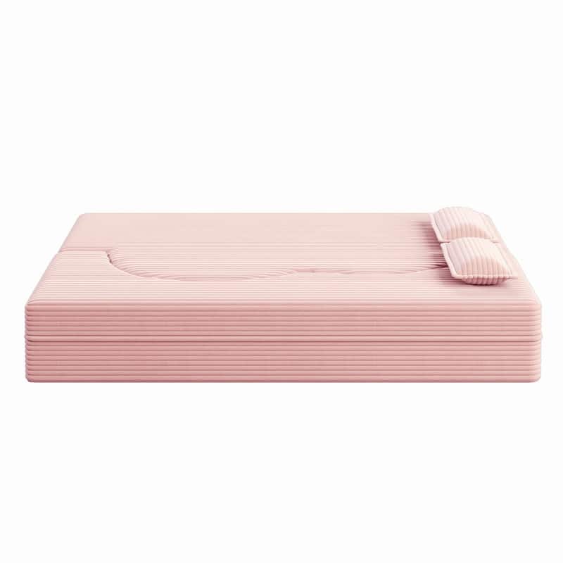 Modern 78" Full Size Convertible Corduroy Foam-Filled Sleeper Sofa,Modern Floor Sofa with 2 Pillows