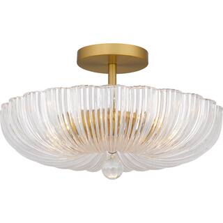 Brushed Gold Three Light Semi Flush Mount from the Quoizel Semi-Flush Mount Collection
