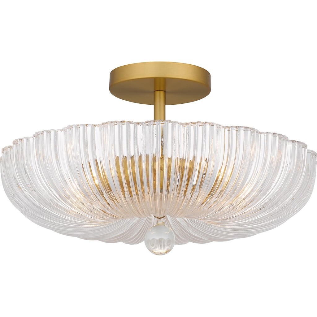 Brushed Gold Three Light Semi Flush Mount from the Quoizel Semi-Flush Mount Collection