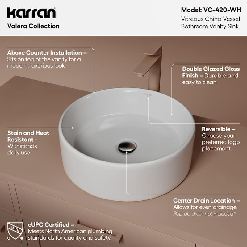 Karran Valera 18" Vitreous China Vessel Bathroom Sink in White