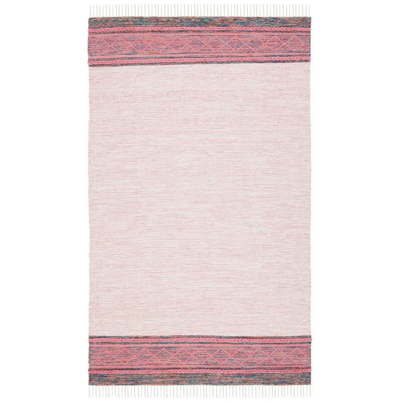 SAFAVIEH Handmade Montauk Natalie Boho Cotton Fringe Rug - 6' Square - Pink/Beige