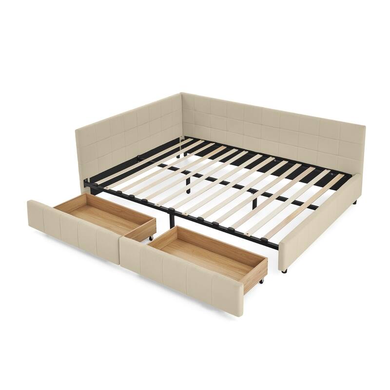 Bedroom Storage Upholstered Tufted DayBed With 2-Drawers