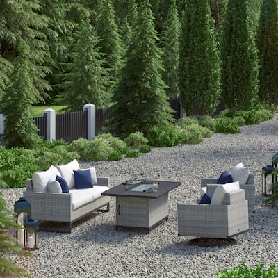 Milo Grey 4 Piece Sunbrella Outdoor Patio Motion Fire Set