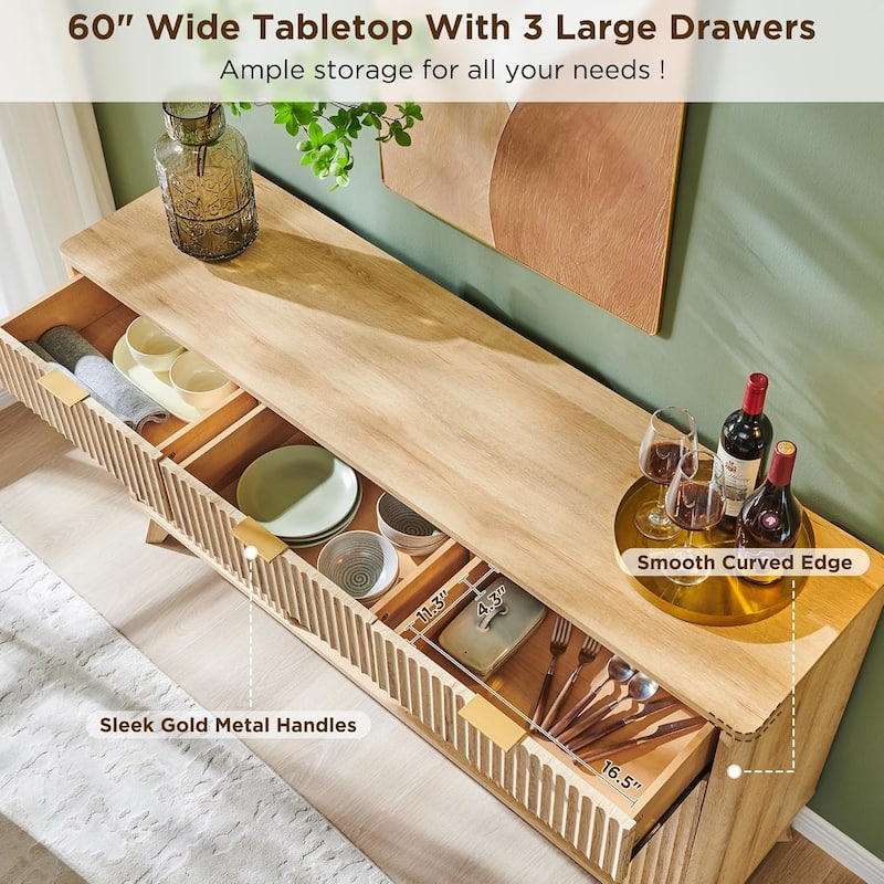 Modern Fluted Wine Bar Cabinet, Coffee Bar Cabinet w/Wine & Glass Rack