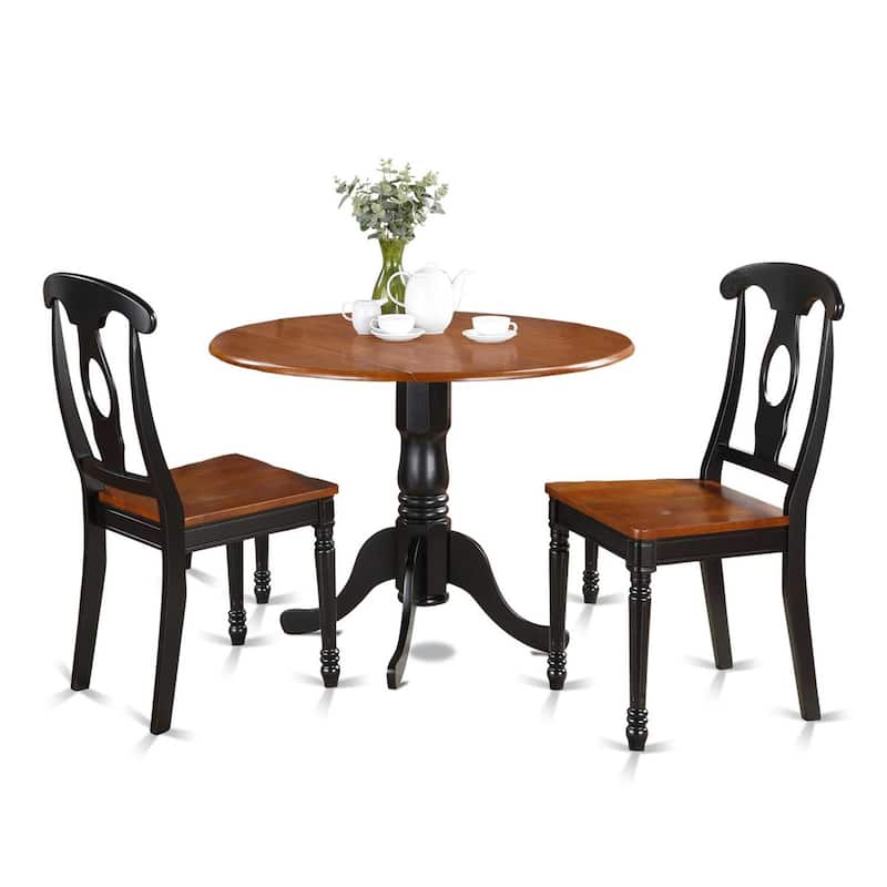 Antique Dining Set - Round Table & 2 Chairs - Black Cherry Finish - 42 Inch - HomeStock