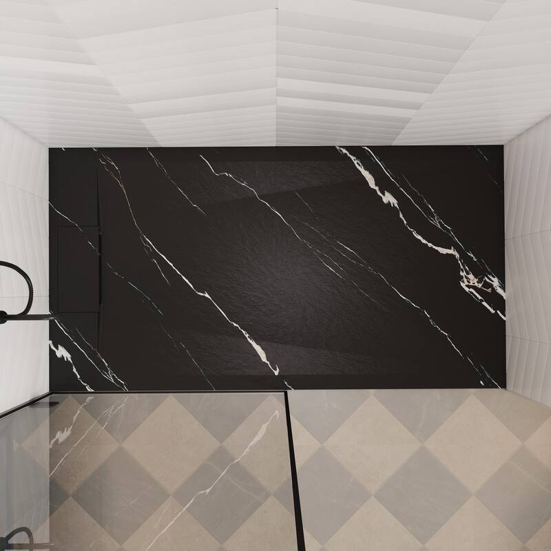 SMC Alcove Shower Pan Base with Reversible Drain, Low Profile, Wheelchair Access, Slip-Resistant, cUPC Certified