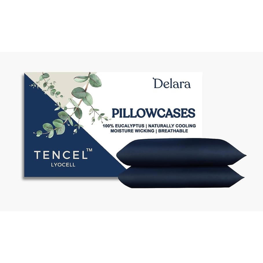 Delara 100% Eucalyptus Lyocell Tencel Pillowcase, Naturally Cooling, Super Soft, Moisture-Wicking, Smooth & Breathable
