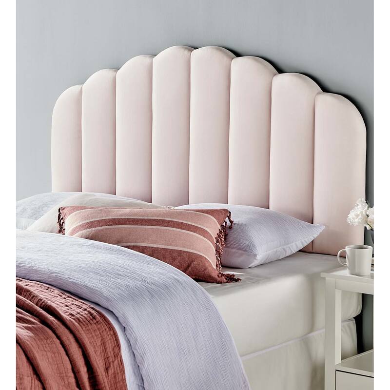 Burney Scalloped Pink Velvet Upholstered Full/Queen Size Headboard ...
