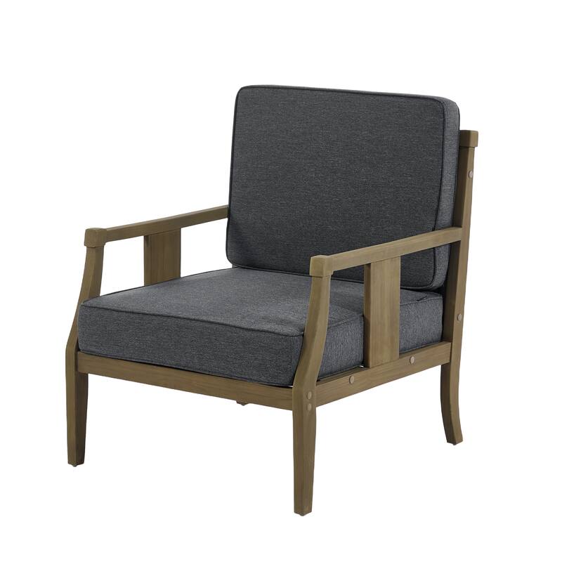 3-Piece Teak Wood Outdoor Armchair Set with Side Table, Cushions, Patio Seating Sets