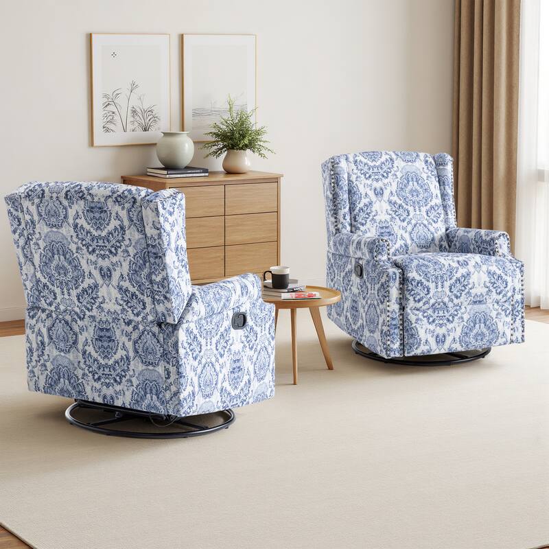 UIXE 2 Set Roderich Farmhouse Floral Print Swivel Rocker Push Back Recliner