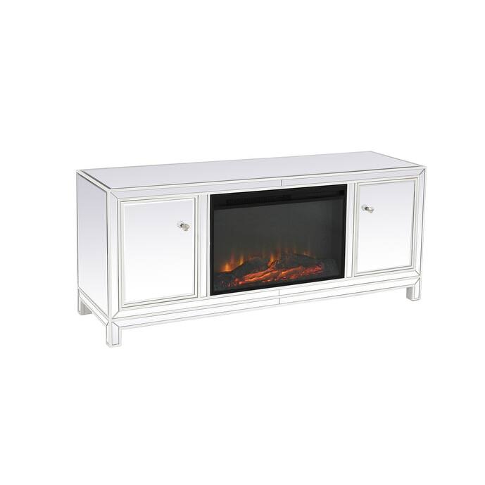 Indigo Home 60" White Mirrored TV Stand with Wood Fireplace
