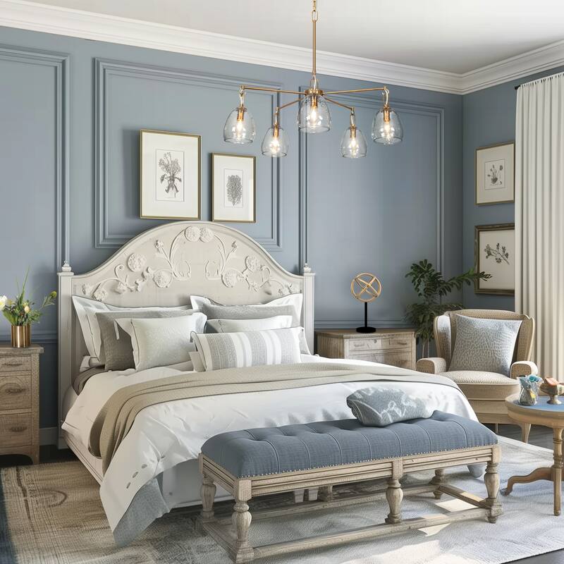 Blobfish Modern Gold 5-Light Glass Chandelier Radial Light for Living Dining Room - Dia.28.7" x H24.8"