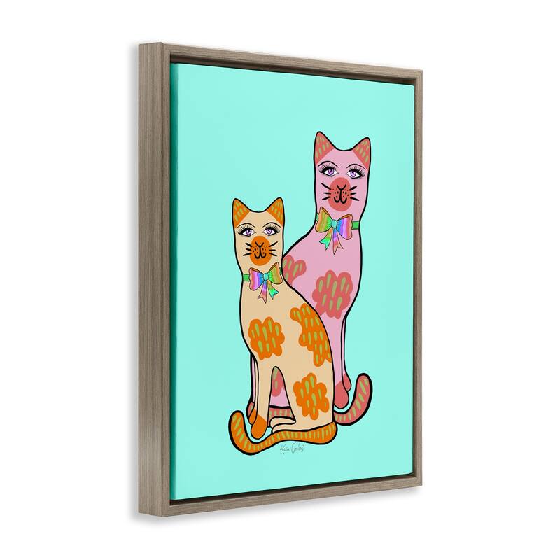 Stupell Funky Cats on Turquoise Framed Floater Canvas Wall Art Design By Katie Conley