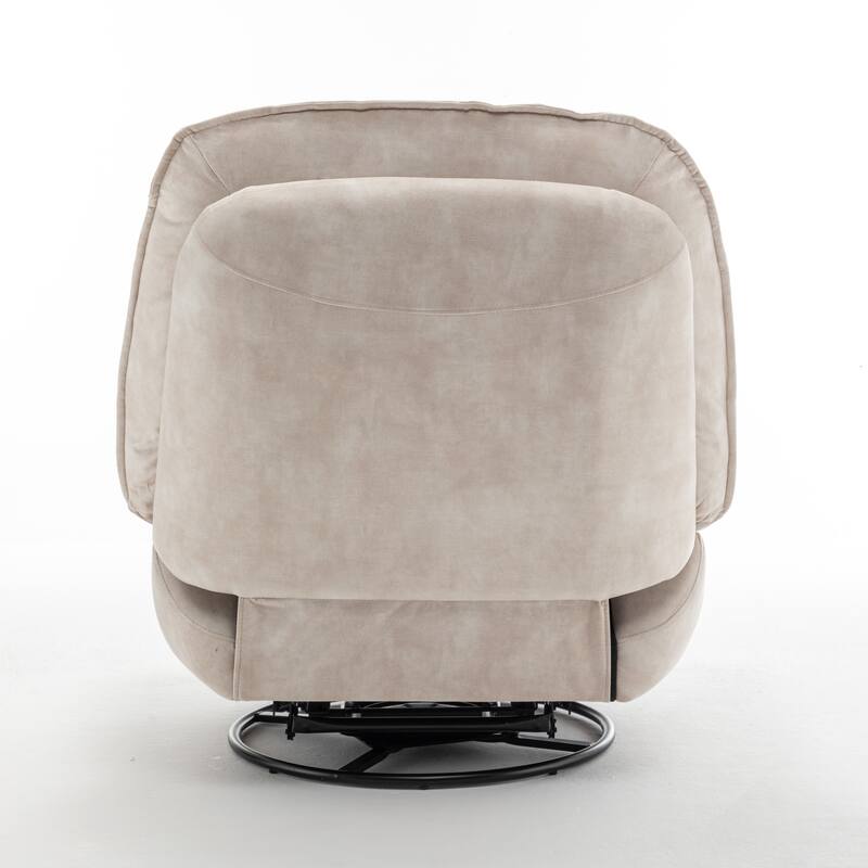 Anmytek Ivory Swivel Glider Recliner Gold Stamped Velvet Reading Chair with Phone Holder