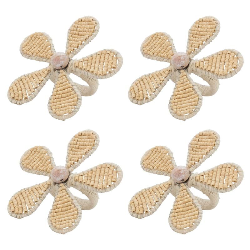 Napkin Rings With Beaded Flower Design (Set of 4)