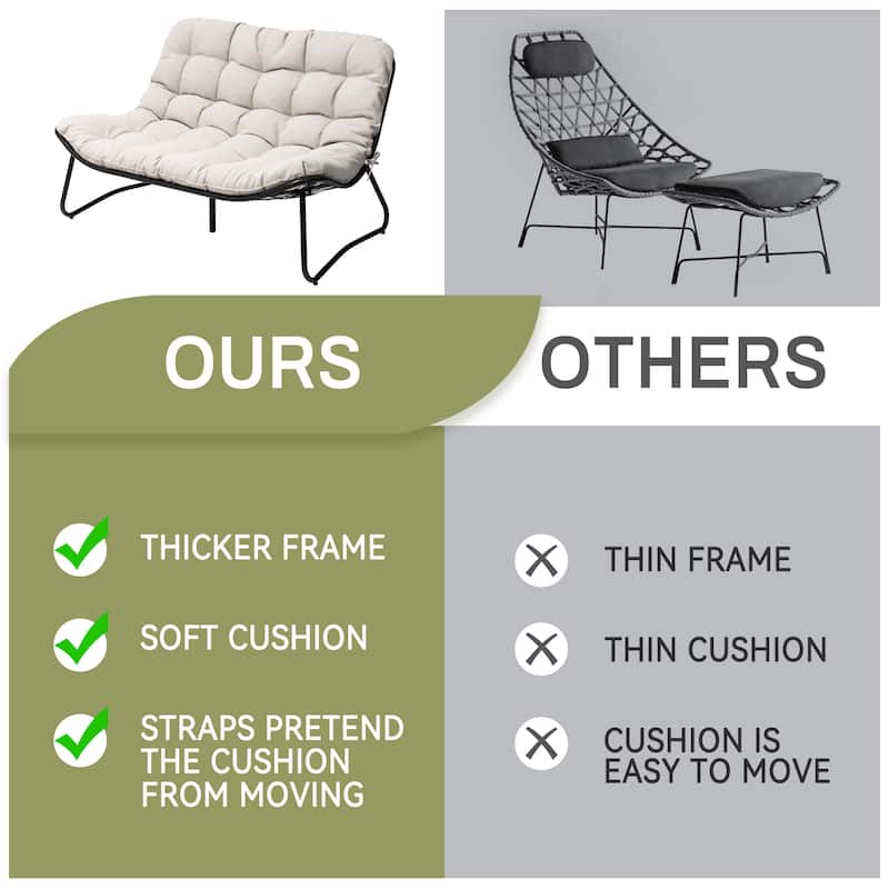 Double Papasan Chair Loveseat Conversation Cushioned Chair Seat for Indoor Outdoor