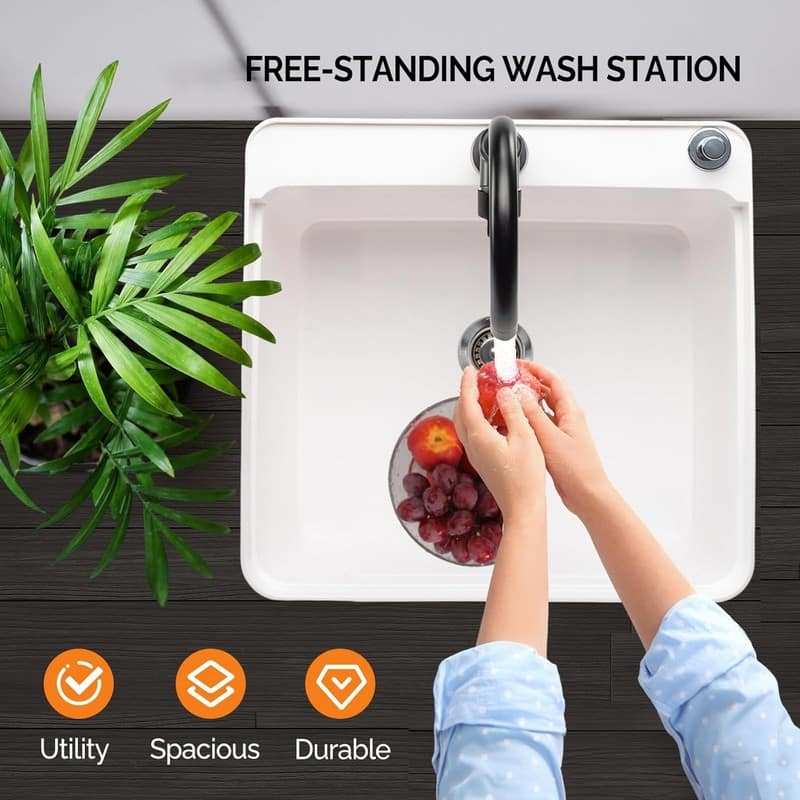 Freestanding Plastic Utility Sink with Stainless Steel Faucet