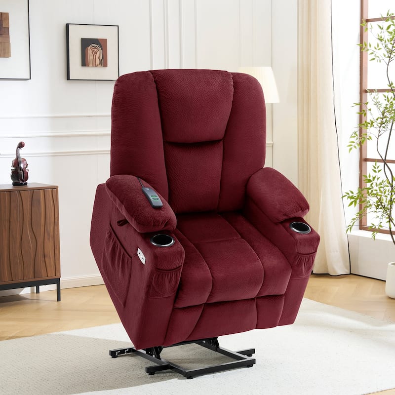 MCombo Electric Power Lift Recliner Chair with Extended Footrest, Fabric 7507 - Burgundy