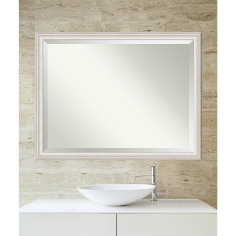 Beveled Bathroom Wall Mirror - Trio White Wash Silver Frame - Trio White Wash Silver