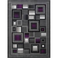 HR Purple and Gray Abstract Geometric Modern Squares Pattern Area Rug ...