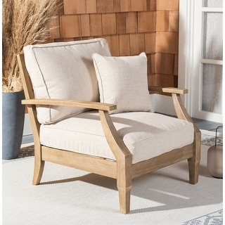 SAFAVIEH Couture Martinique Solid Wood Patio Armchair with Cushions - 31.4" x 35.6" x 32.6"