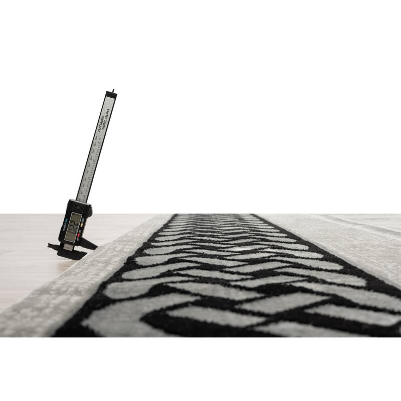 Ksamil Collection Dark Grey/Black Abstract Border Area Rug